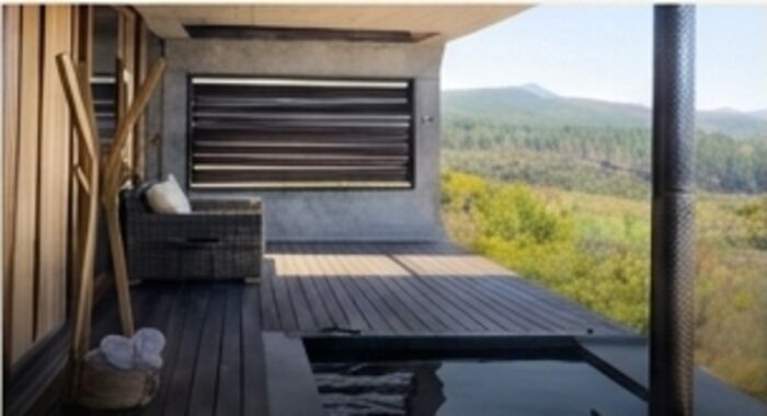 Deck with plunge pool overlooking fynbos hills