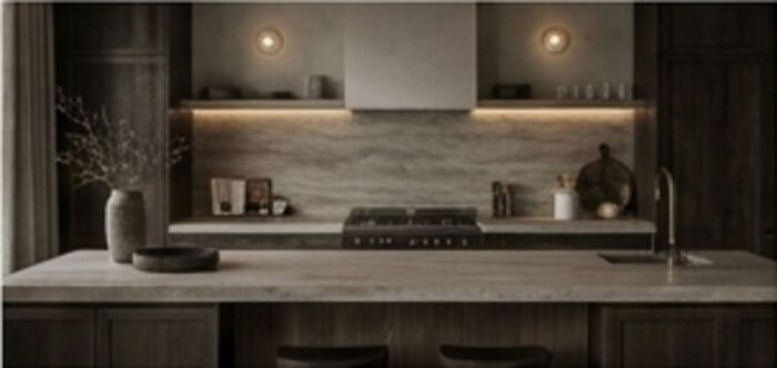 Modern kitchen with marble splashback